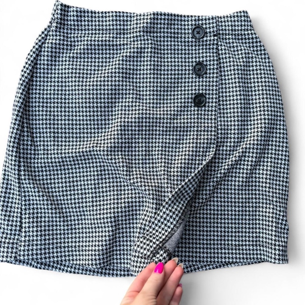 80s black and white houndstooth skirt with slit